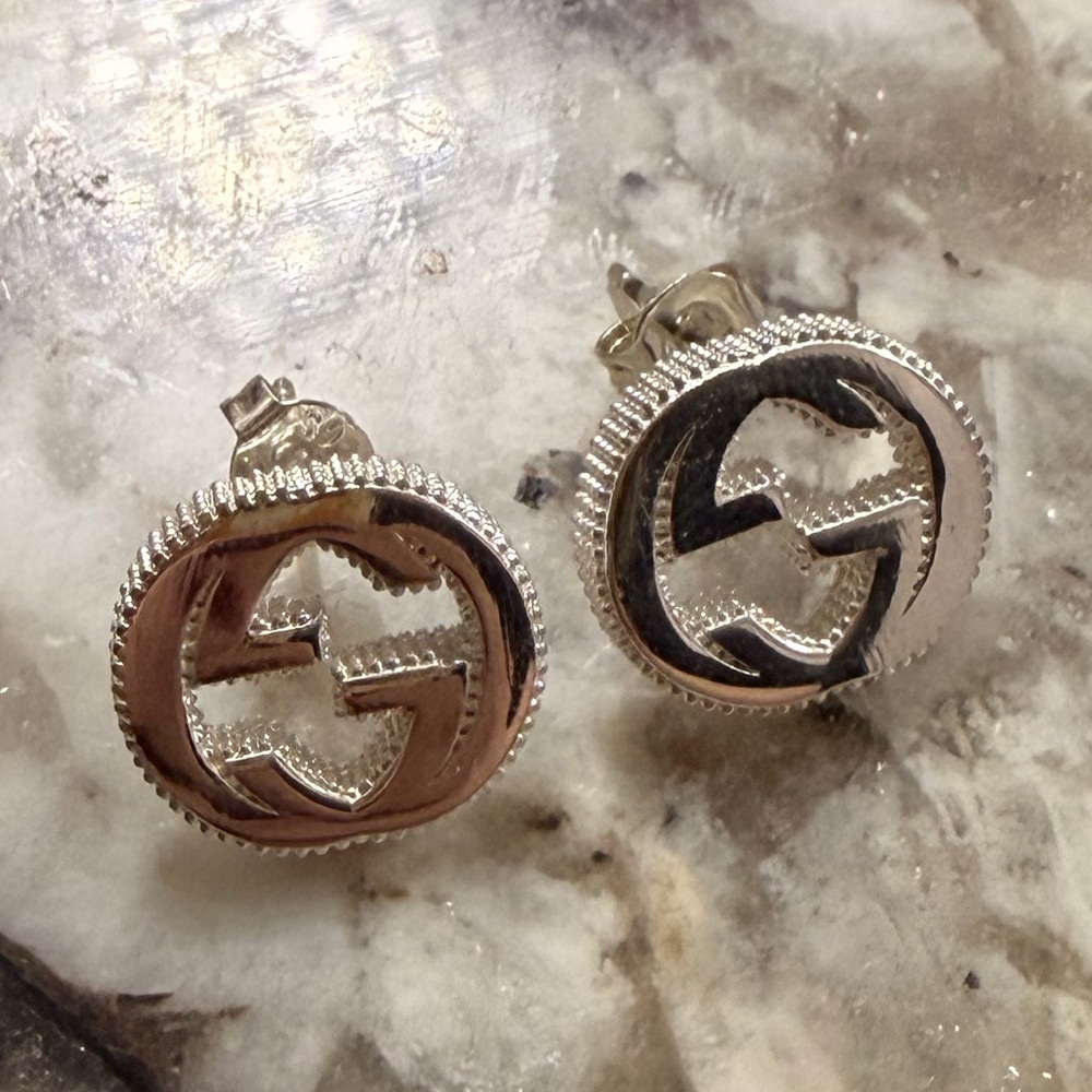 Silver Tone Designer Stud Earrings